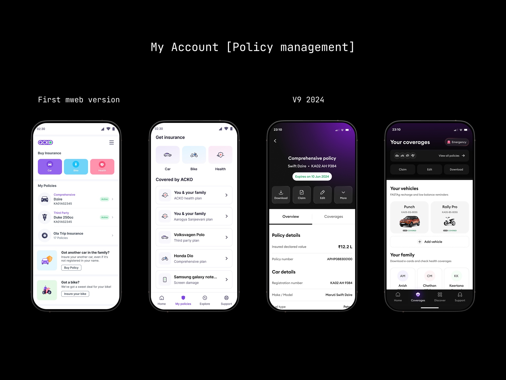evolution of my account and policy management, from first mweb version to v9 2024