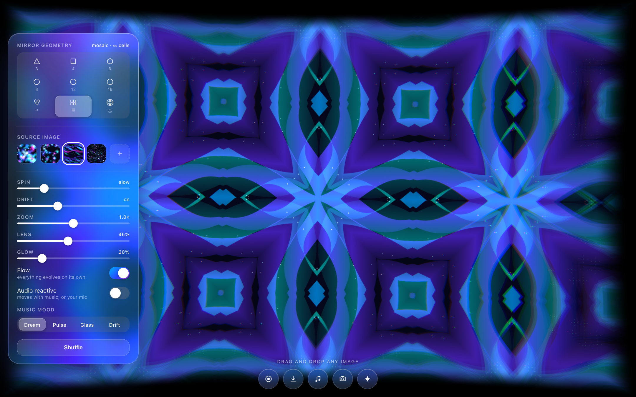 the liquid glass settings card over the mosaic mode