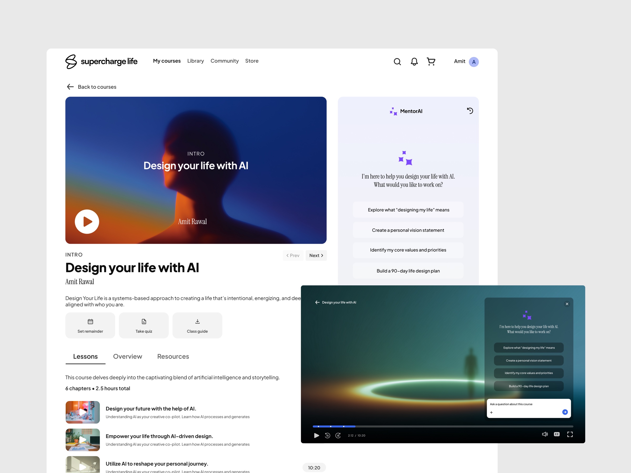 course player with mentorai coaching layer alongside lessons