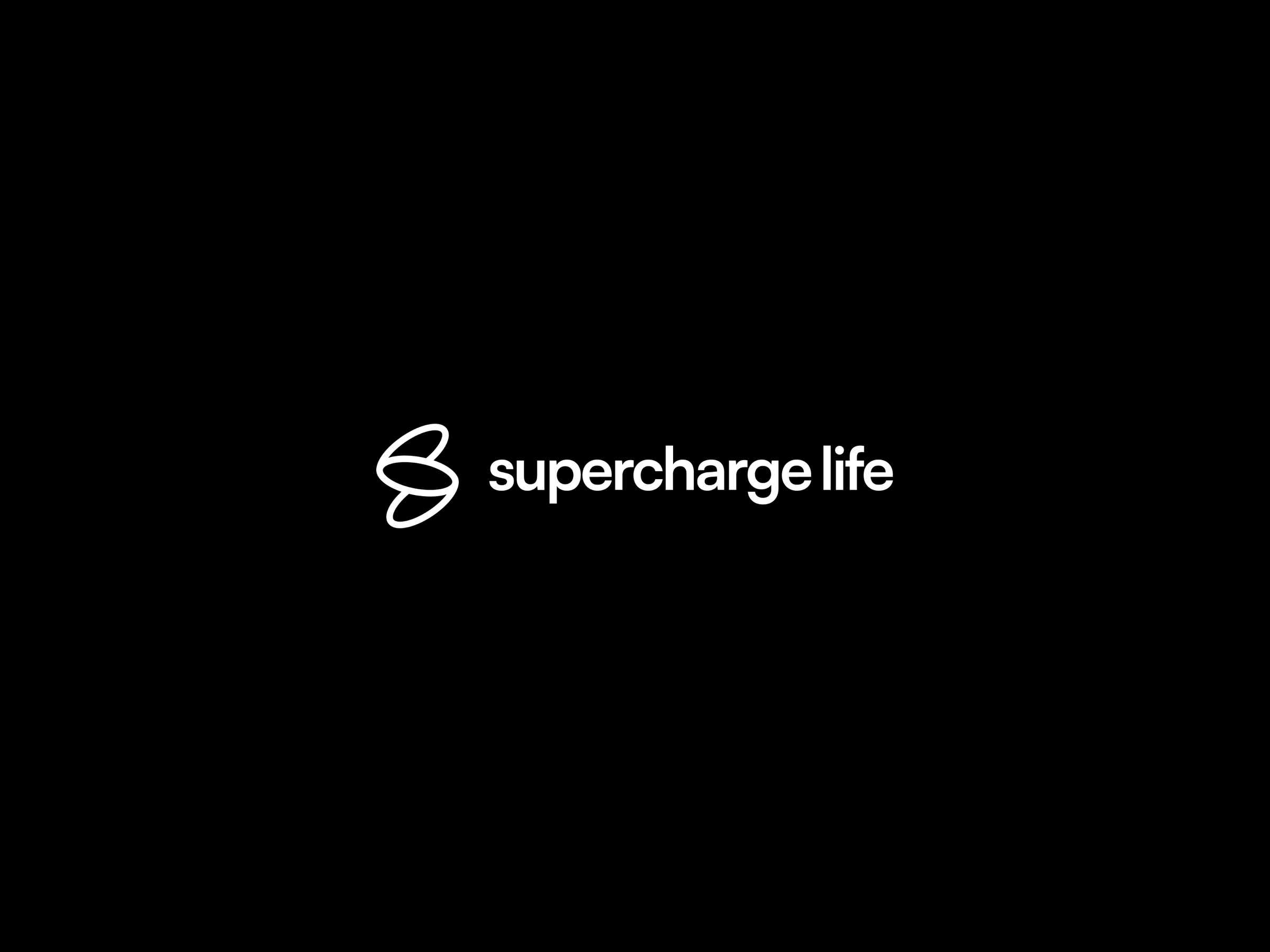 superchargelife logo and wordmark on black