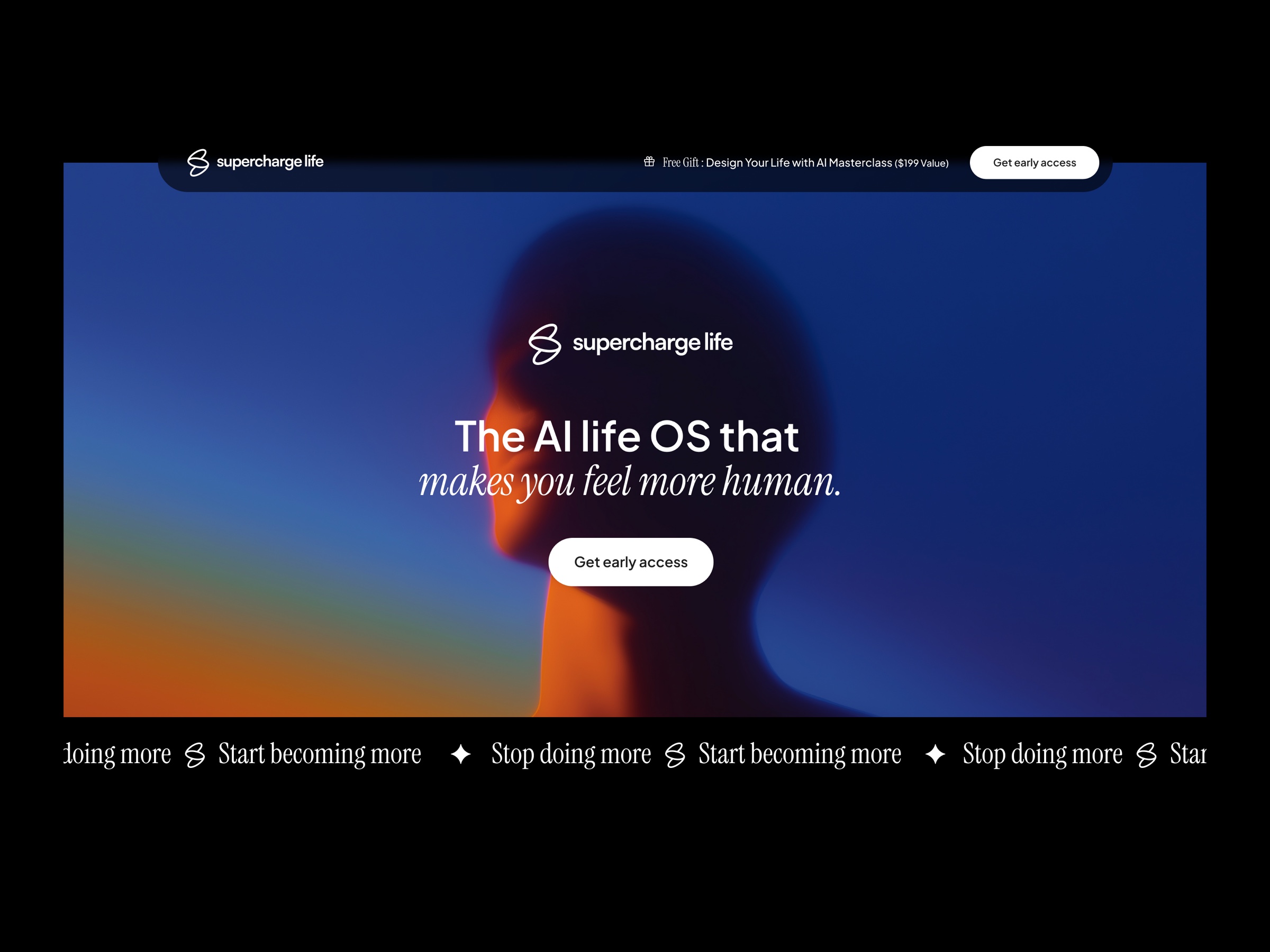 superchargelife landing page hero, the ai life os that makes you feel more human