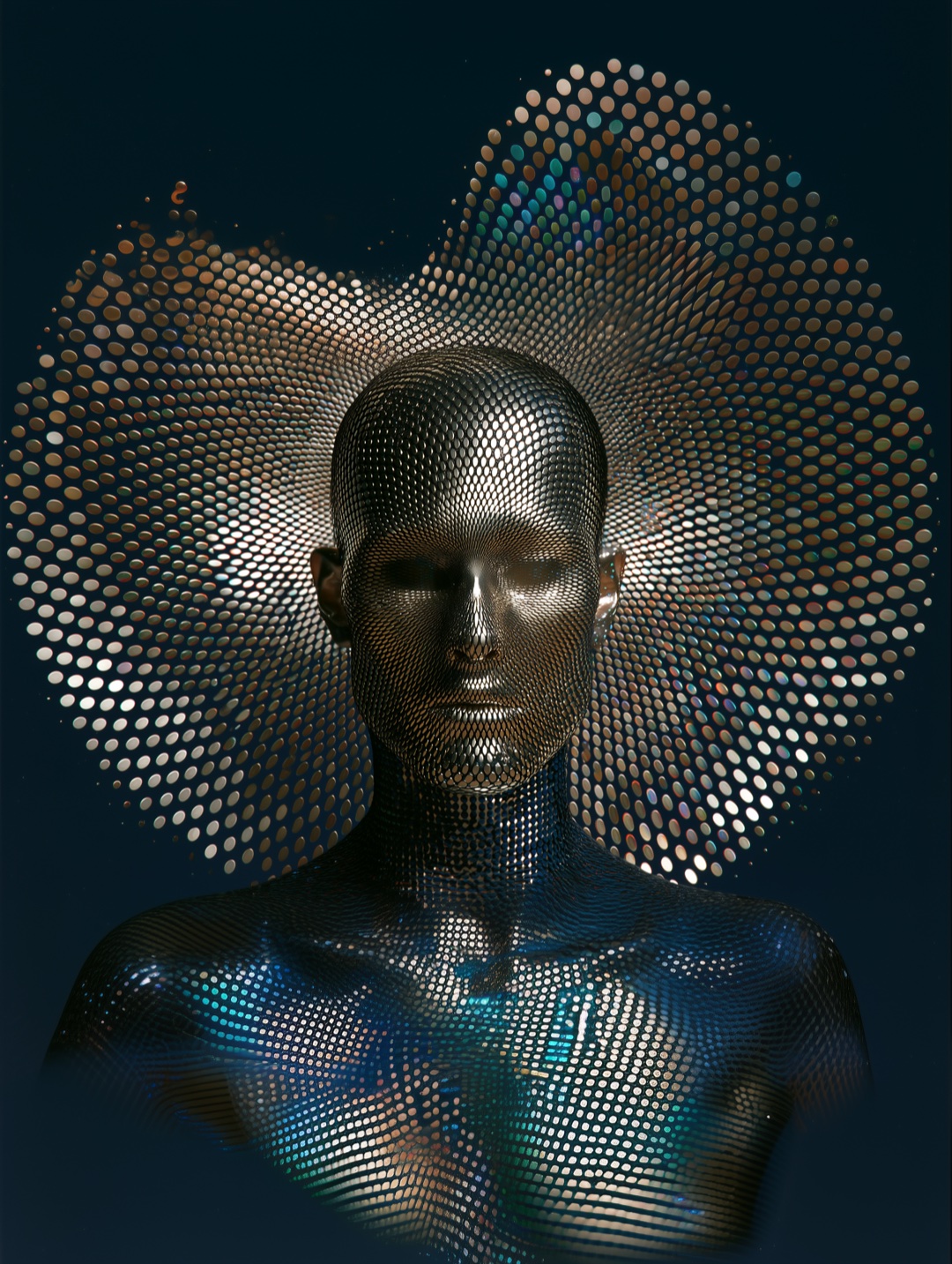 figure with dot-mesh halo