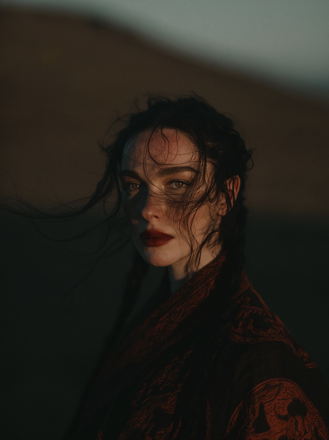 windswept portrait at dusk