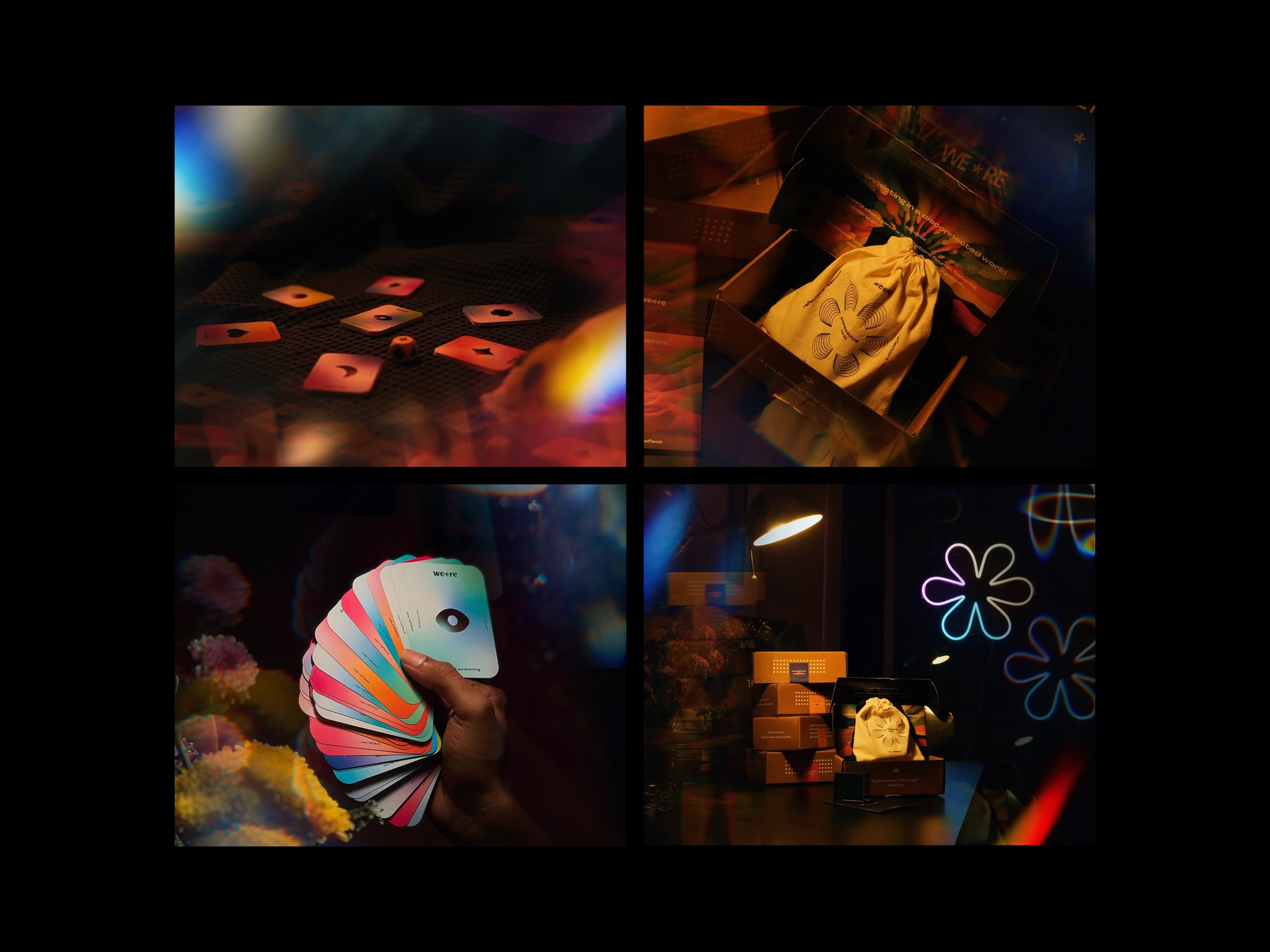 conscious cards in use, cards on table, in pouch, fanned, packaging
